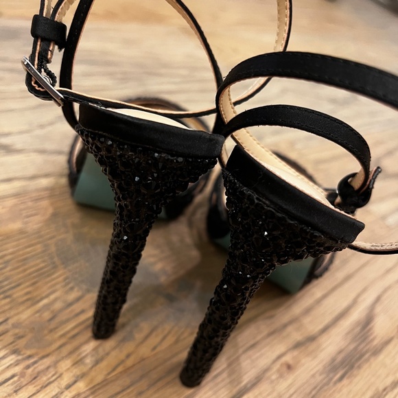 Like New [Betsey Johnson] Sexy Black Sparkly Platform Strappy Stiletto Heels | 6 - Picture 9 of 16